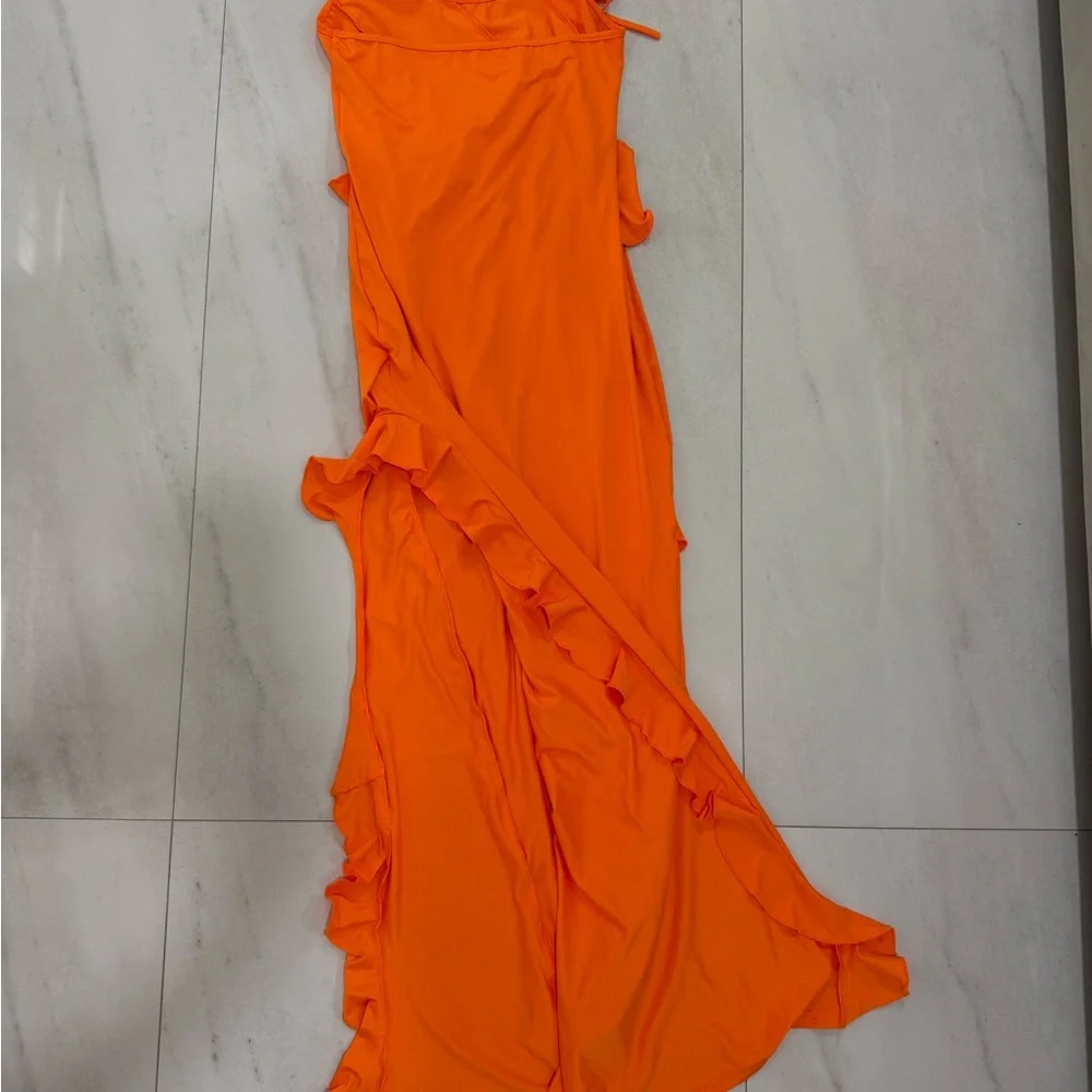 Ruffled Halter Maxi Dress in Vibrant Orange - Picture 2 of 2